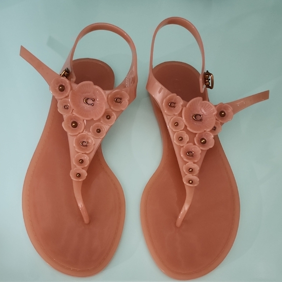 Coach Jelly T-strap Sandals - Pink Tea Rose - Picture 1 of 7